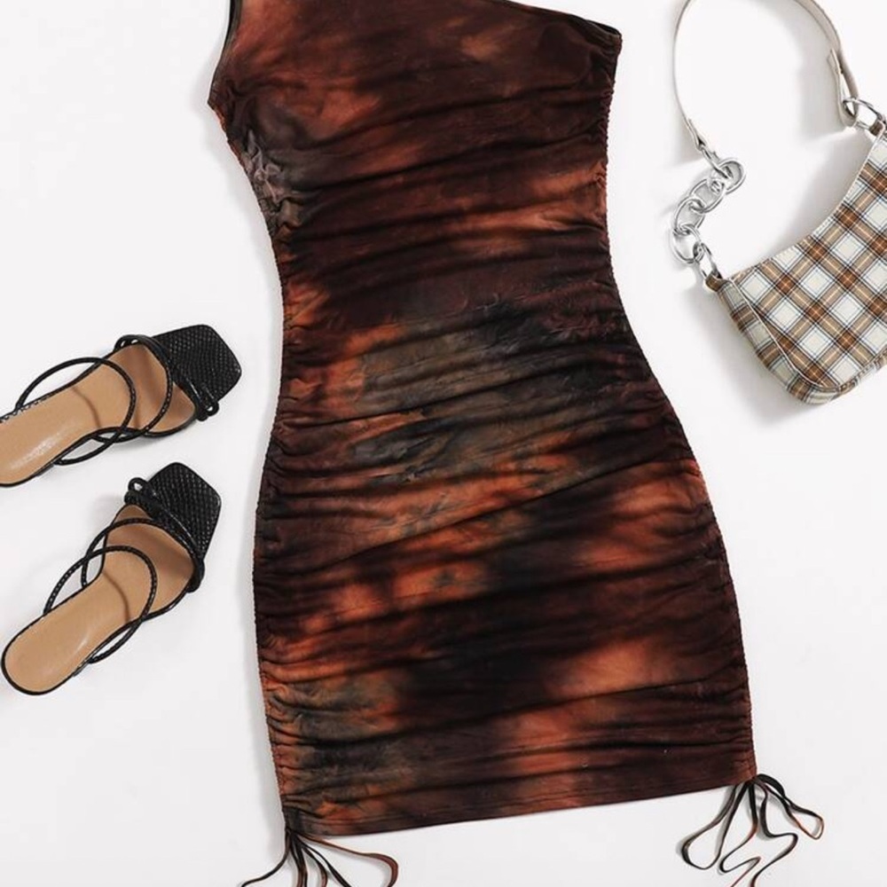 Elegant Brown Tie-Dye Dress